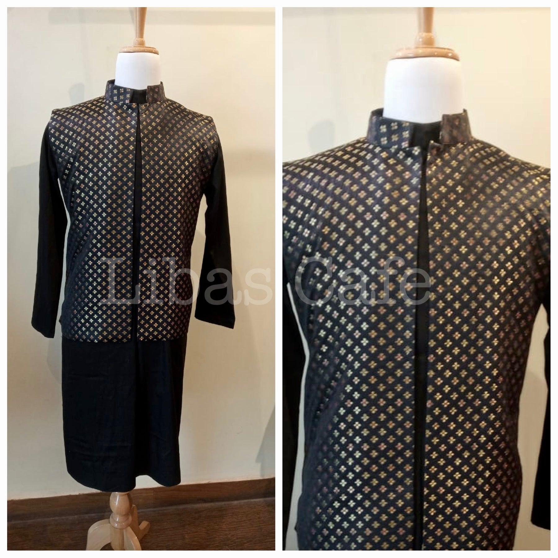 Black Chanderi Jacket Kurta Set